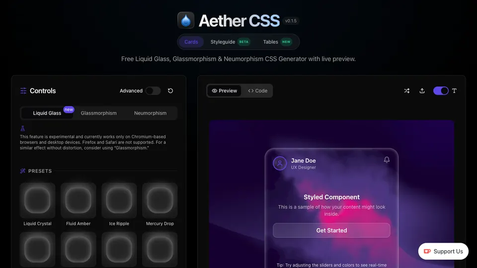 Aether CSS preview