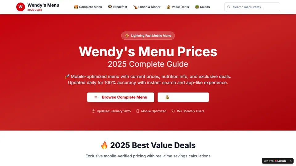 Wendy's Menu Prices preview